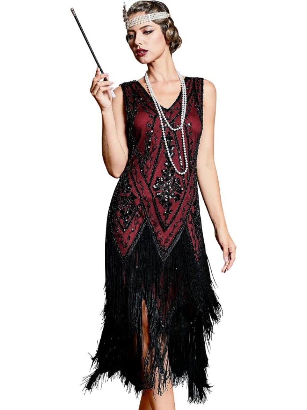 Red Women's 1920s Flapper Dress Vintage Swing Fringed Gatsby Roaring 20s Dress